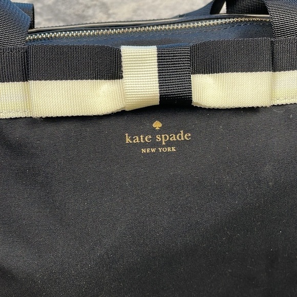 Kate Spade Barrow Street Tote Bag Bow Accent Zip Top Black White Classic - Picture 13 of 17